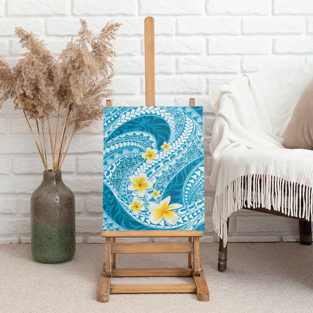 Plumeria Polynesian Sky Blue Glitter Pattern Canvas Wall Art LT01 - Polynesian Pride