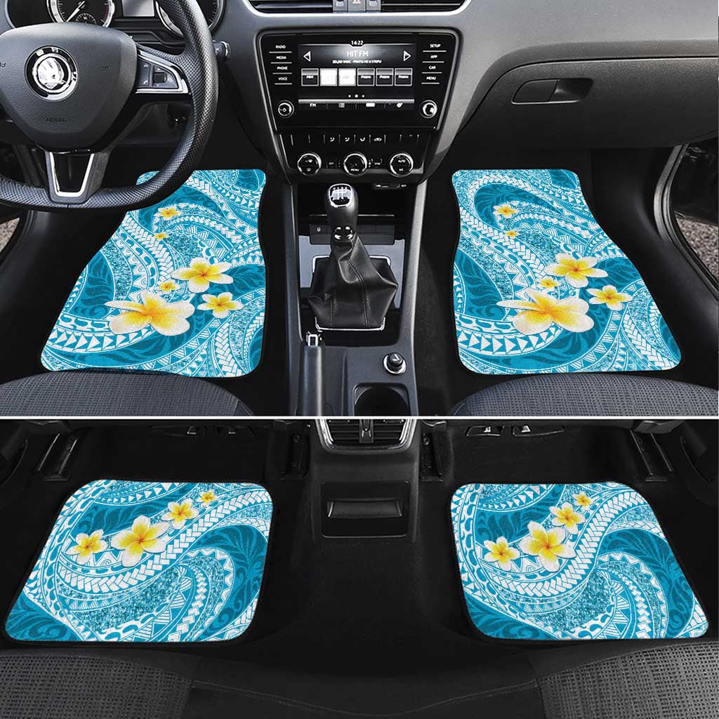 Plumeria Polynesian Sky Blue Glitter Pattern Car Mats