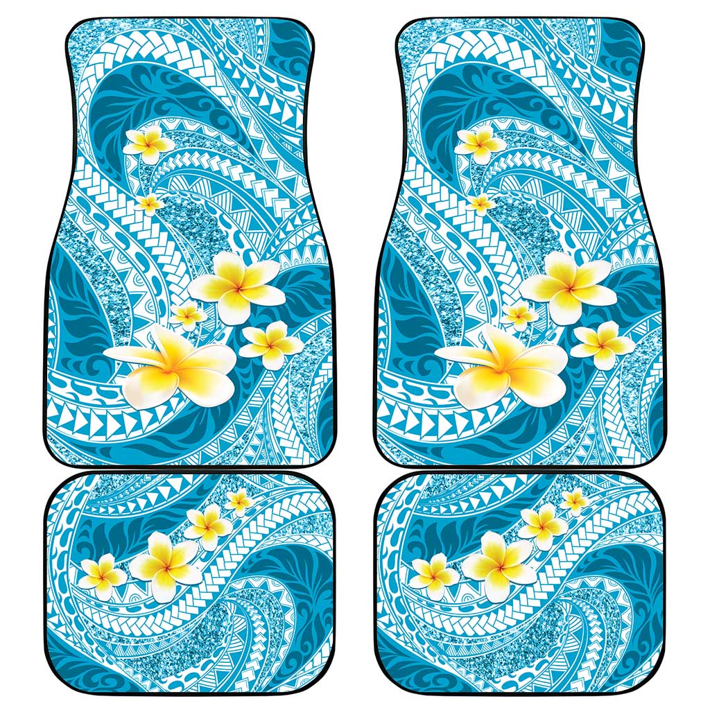 Plumeria Polynesian Sky Blue Glitter Pattern Car Mats LT01 - Polynesian Pride