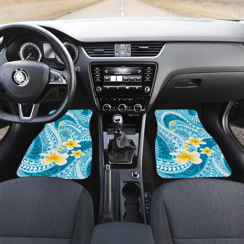 Plumeria Polynesian Sky Blue Glitter Pattern Car Mats LT01 Set 2pcs - Front Sky Blue - Polynesian Pride