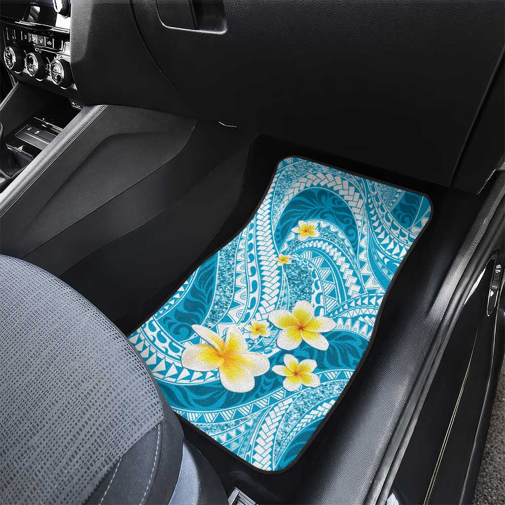 Plumeria Polynesian Sky Blue Glitter Pattern Car Mats LT01 - Polynesian Pride