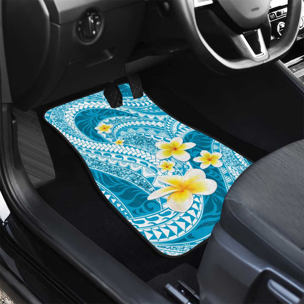 Plumeria Polynesian Sky Blue Glitter Pattern Car Mats LT01 - Polynesian Pride