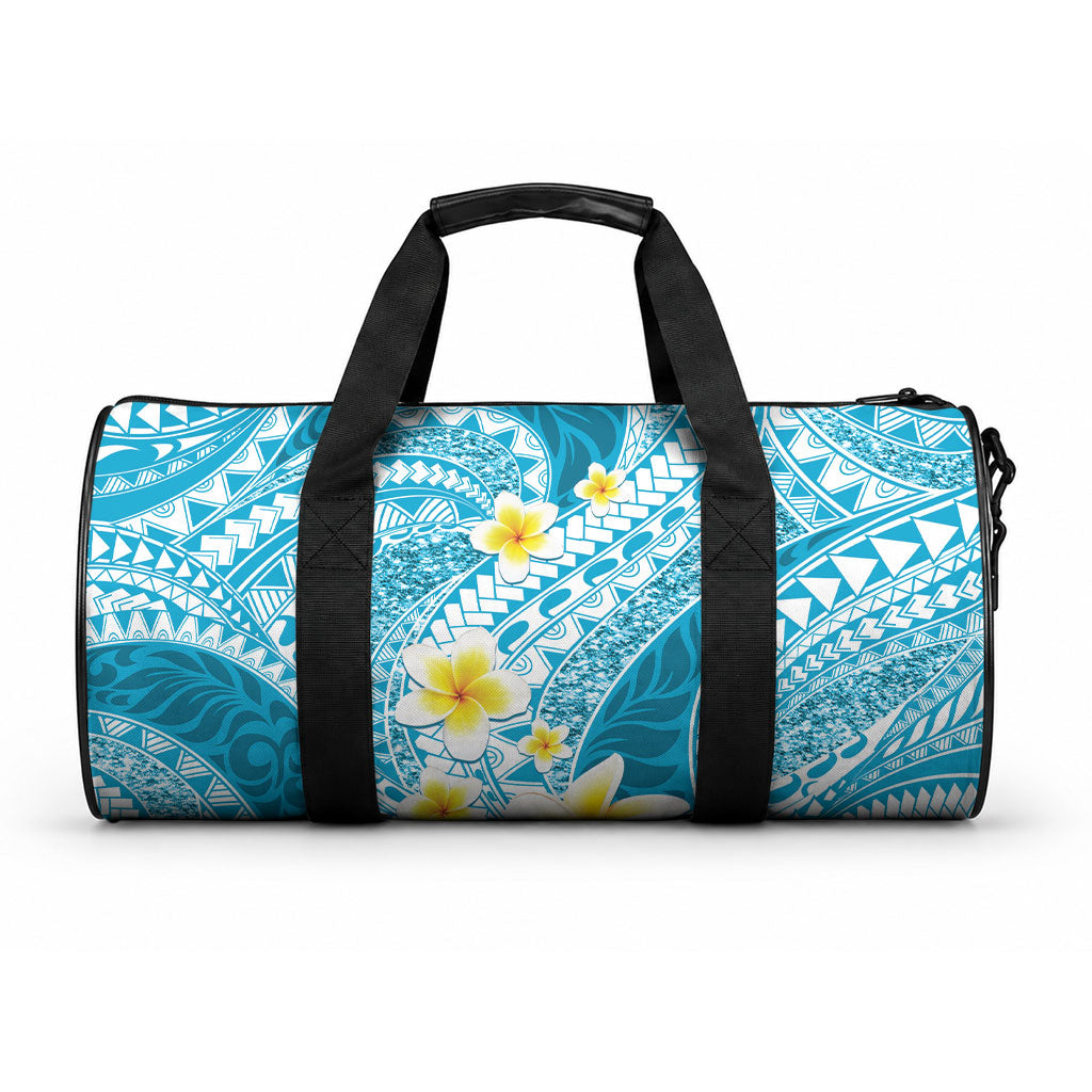 Plumeria Polynesian Sky Blue Glitter Pattern Duffle Bag LT01 One size Sky Blue - Polynesian Pride