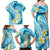 Plumeria Polynesian Sky Blue Glitter Pattern Family Matching Off Shoulder Maxi Dress and Hawaiian Shirt