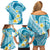 Plumeria Polynesian Sky Blue Glitter Pattern Family Matching Off Shoulder Short Dress and Hawaiian Shirt