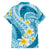 Plumeria Polynesian Sky Blue Glitter Pattern Family Matching Off Shoulder Short Dress and Hawaiian Shirt