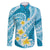 Plumeria Polynesian Sky Blue Glitter Pattern Family Matching Off Shoulder Short Dress and Hawaiian Shirt