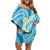 Plumeria Polynesian Sky Blue Glitter Pattern Family Matching Off Shoulder Short Dress and Hawaiian Shirt