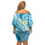 Plumeria Polynesian Sky Blue Glitter Pattern Family Matching Off Shoulder Short Dress and Hawaiian Shirt