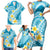 Plumeria Polynesian Sky Blue Glitter Pattern Family Matching Short Sleeve Bodycon Dress and Hawaiian Shirt