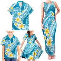 Plumeria Polynesian Sky Blue Glitter Pattern Family Matching Tank Maxi Dress and Hawaiian Shirt LT01 - Polynesian Pride