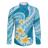 Plumeria Polynesian Sky Blue Glitter Pattern Family Matching Tank Maxi Dress and Hawaiian Shirt LT01 Dad's Shirt - Long Sleeve Sky Blue - Polynesian Pride