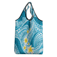 Plumeria Polynesian Sky Blue Glitter Pattern Grocery Bag LT01 - Polynesian Pride