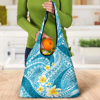 Plumeria Polynesian Sky Blue Glitter Pattern Grocery Bag LT01 - Polynesian Pride