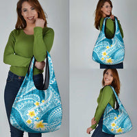 Plumeria Polynesian Sky Blue Glitter Pattern Grocery Bag LT01 - Polynesian Pride