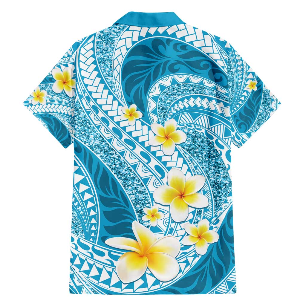 Plumeria Polynesian Sky Blue Glitter Pattern Hawaiian Shirt LT01 - Polynesian Pride
