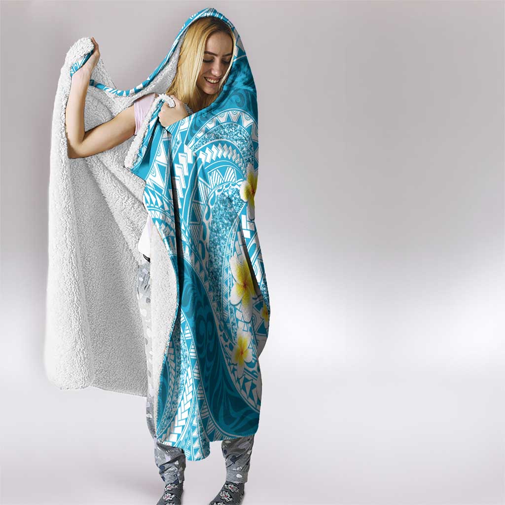 Plumeria Polynesian Sky Blue Glitter Pattern Hooded Blanket LT01 - Polynesian Pride