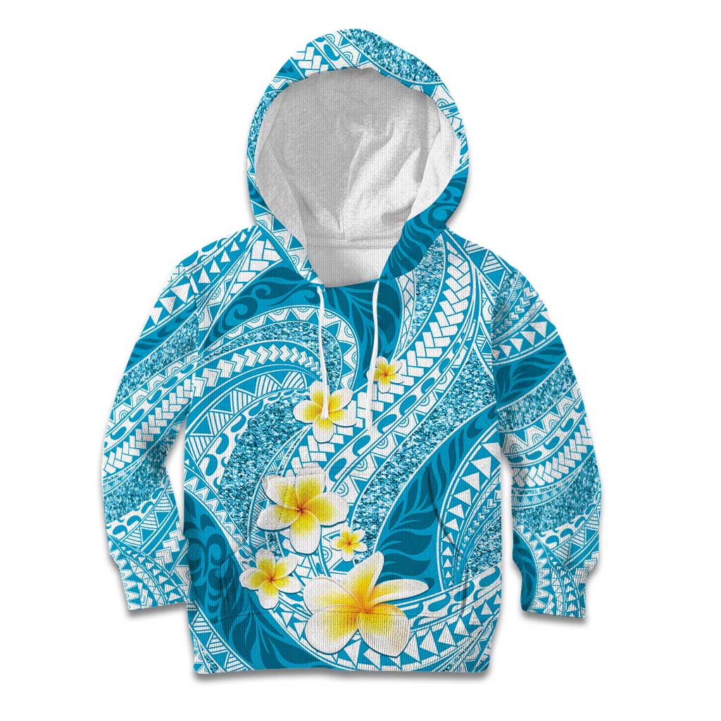 Plumeria Polynesian Sky Blue Glitter Pattern Kid Hoodie