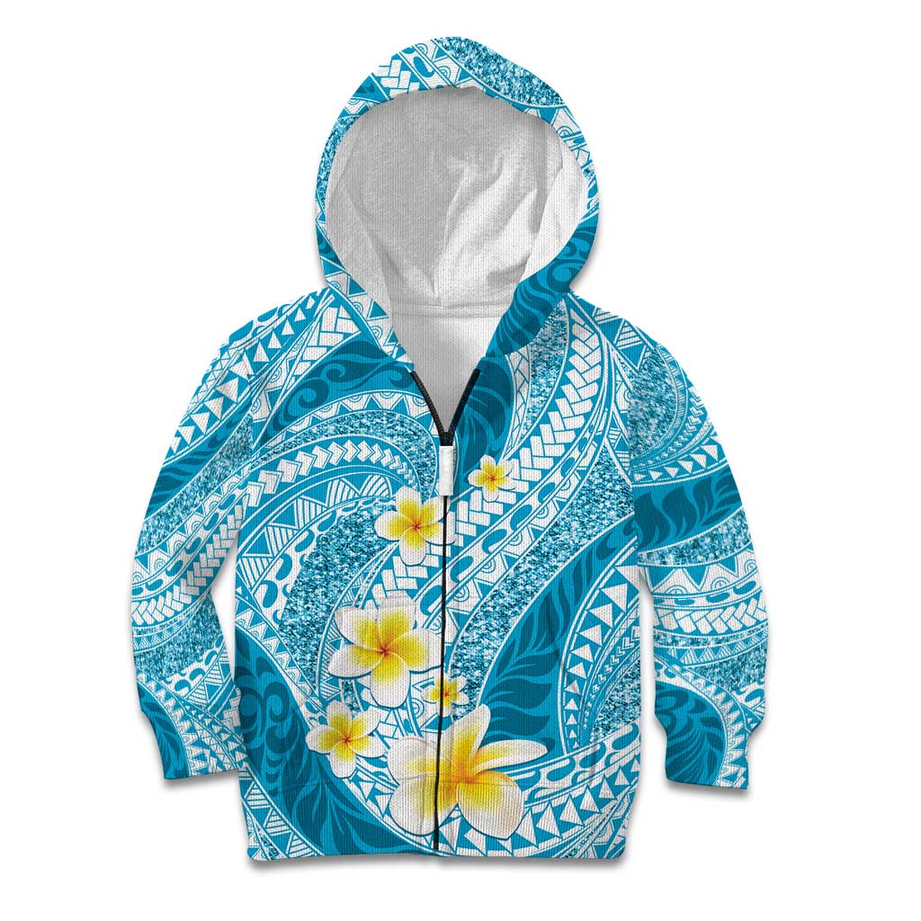 Plumeria Polynesian Sky Blue Glitter Pattern Kid Hoodie