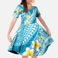 Plumeria Polynesian Sky Blue Glitter Pattern Kid Short Sleeve Dress