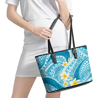 Plumeria Polynesian Sky Blue Glitter Pattern Leather Tote Bag