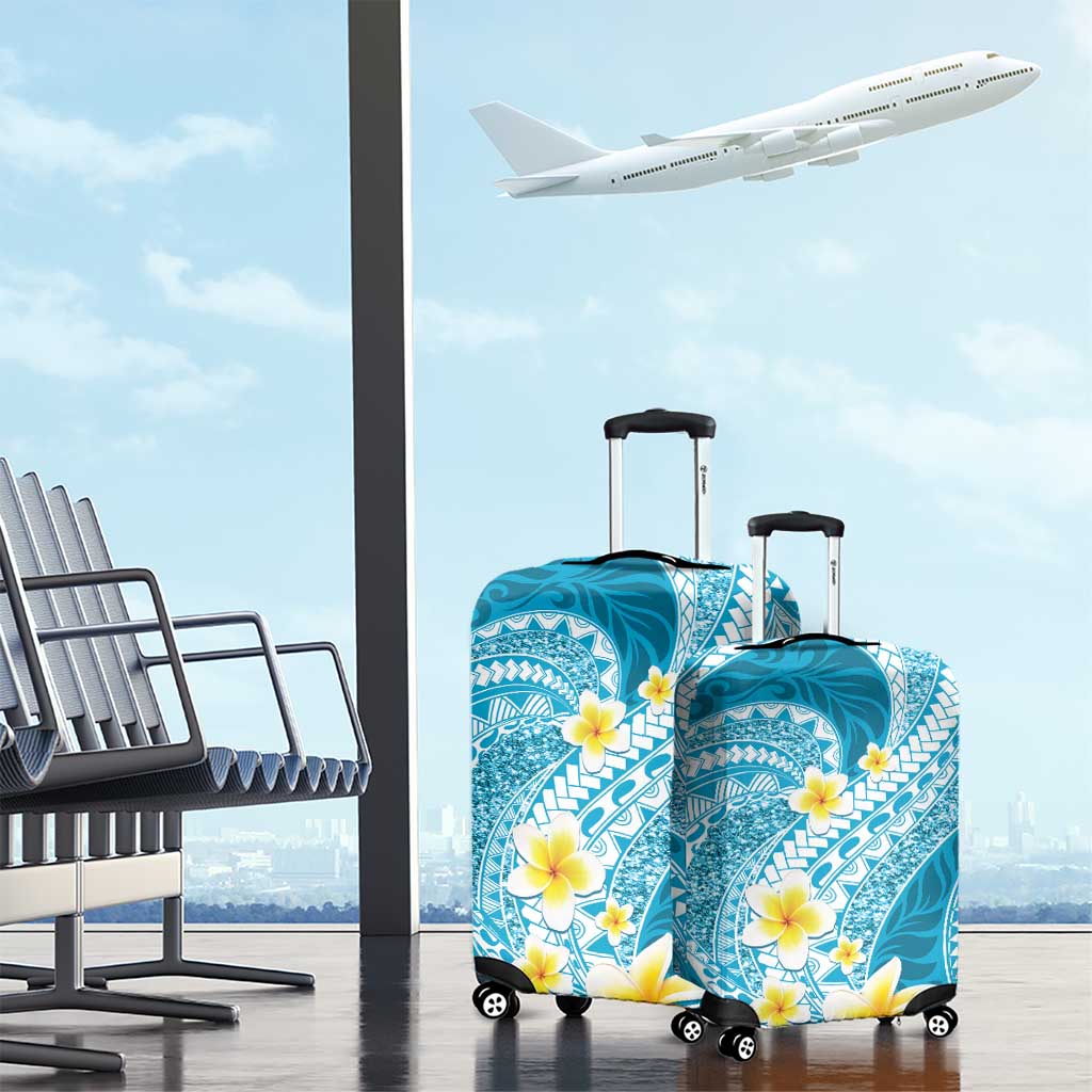 Plumeria Polynesian Sky Blue Glitter Pattern Luggage Cover