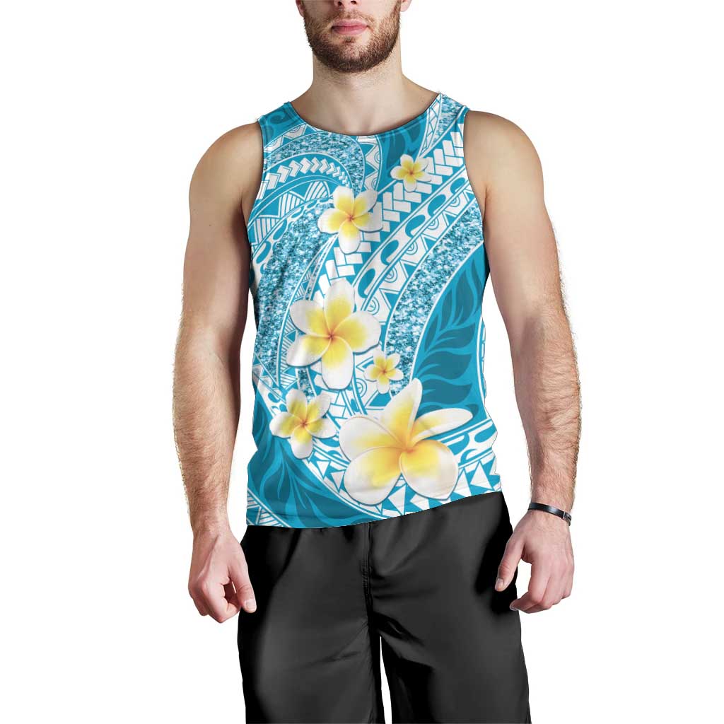 Plumeria Polynesian Sky Blue Glitter Pattern Men Tank Top LT01 - Polynesian Pride