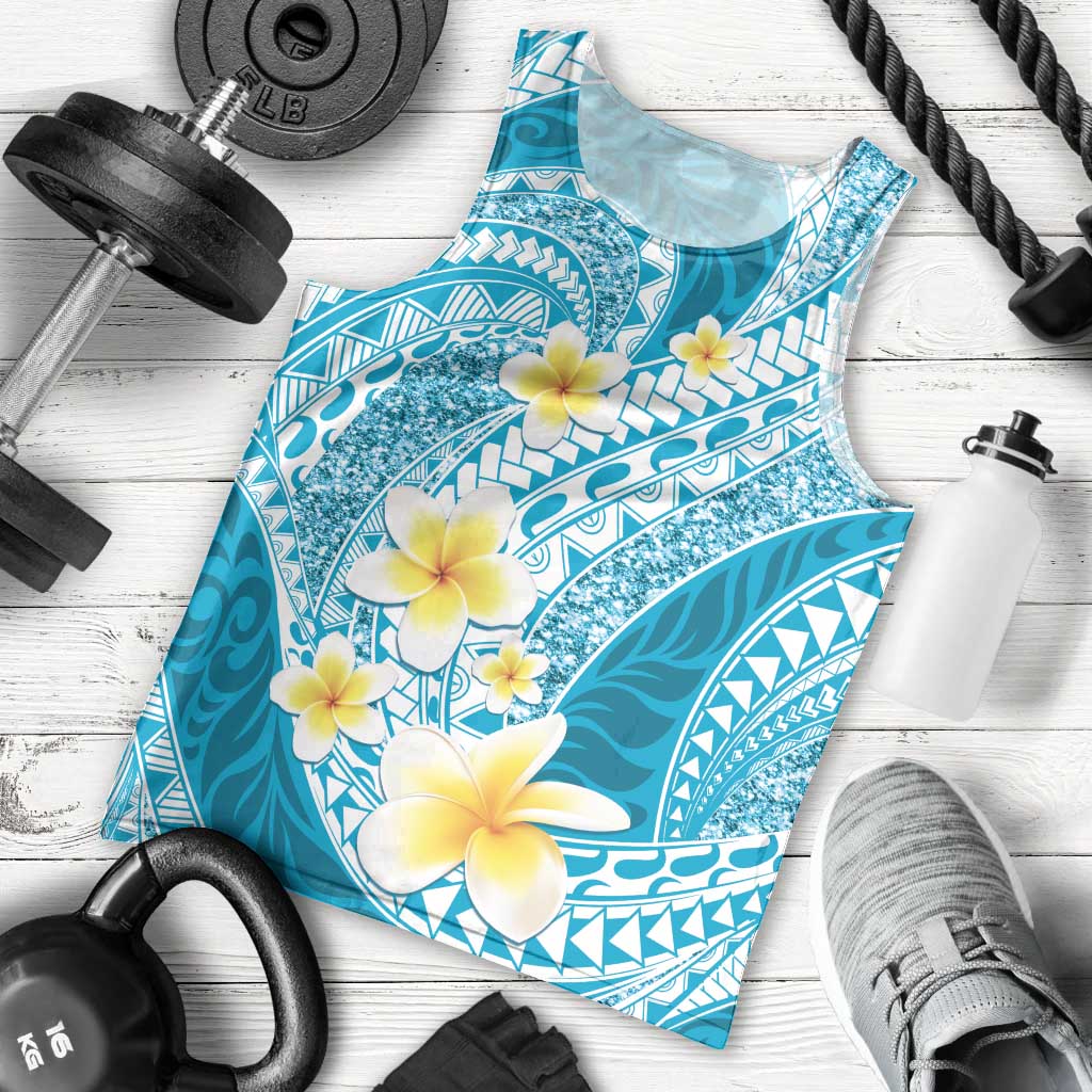 Plumeria Polynesian Sky Blue Glitter Pattern Men Tank Top LT01 - Polynesian Pride
