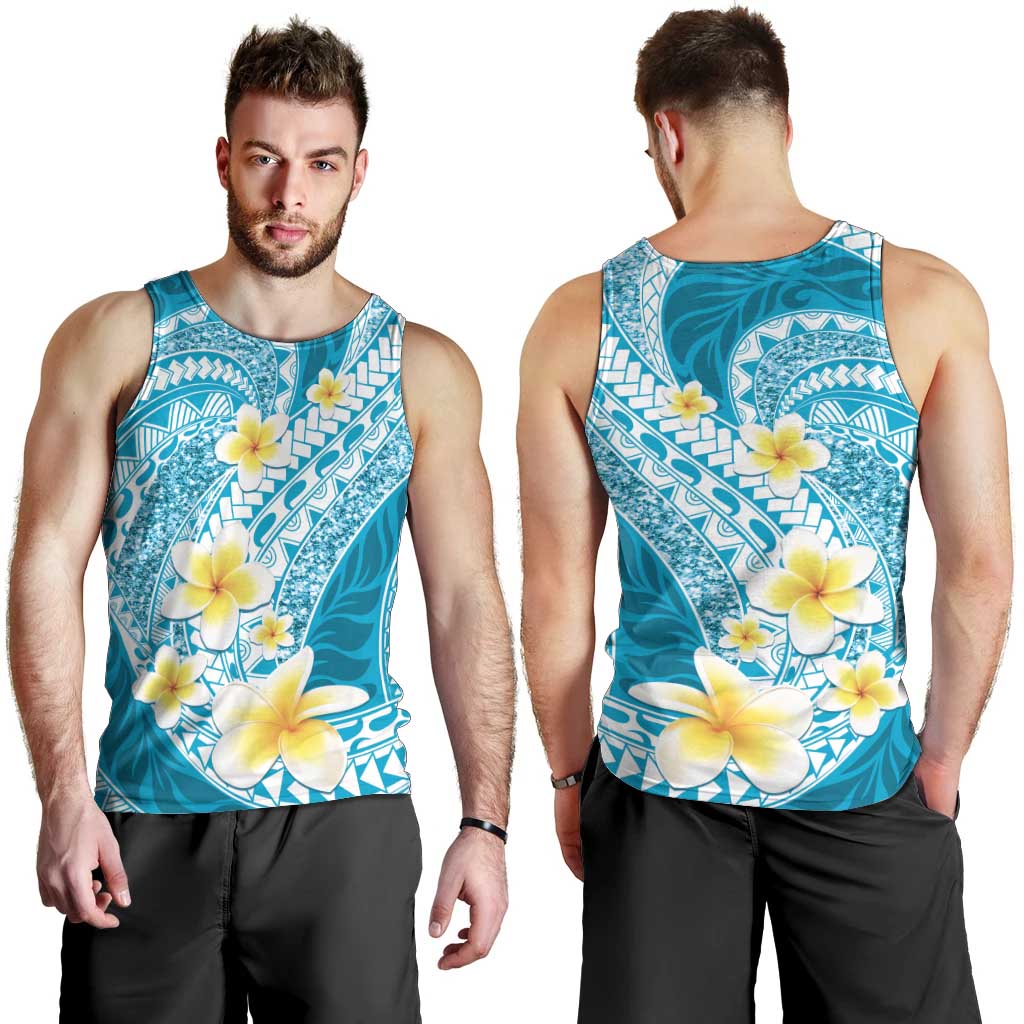 Plumeria Polynesian Sky Blue Glitter Pattern Men Tank Top LT01 - Polynesian Pride