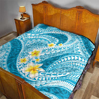 Plumeria Polynesian Sky Blue Glitter Pattern Quilt