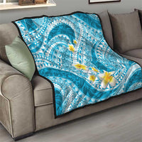 Plumeria Polynesian Sky Blue Glitter Pattern Quilt