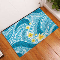 Plumeria Polynesian Sky Blue Glitter Pattern Rubber Doormat LT01 - Polynesian Pride