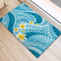 Plumeria Polynesian Sky Blue Glitter Pattern Rubber Doormat LT01 - Polynesian Pride