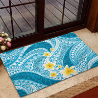 Plumeria Polynesian Sky Blue Glitter Pattern Rubber Doormat LT01 - Polynesian Pride