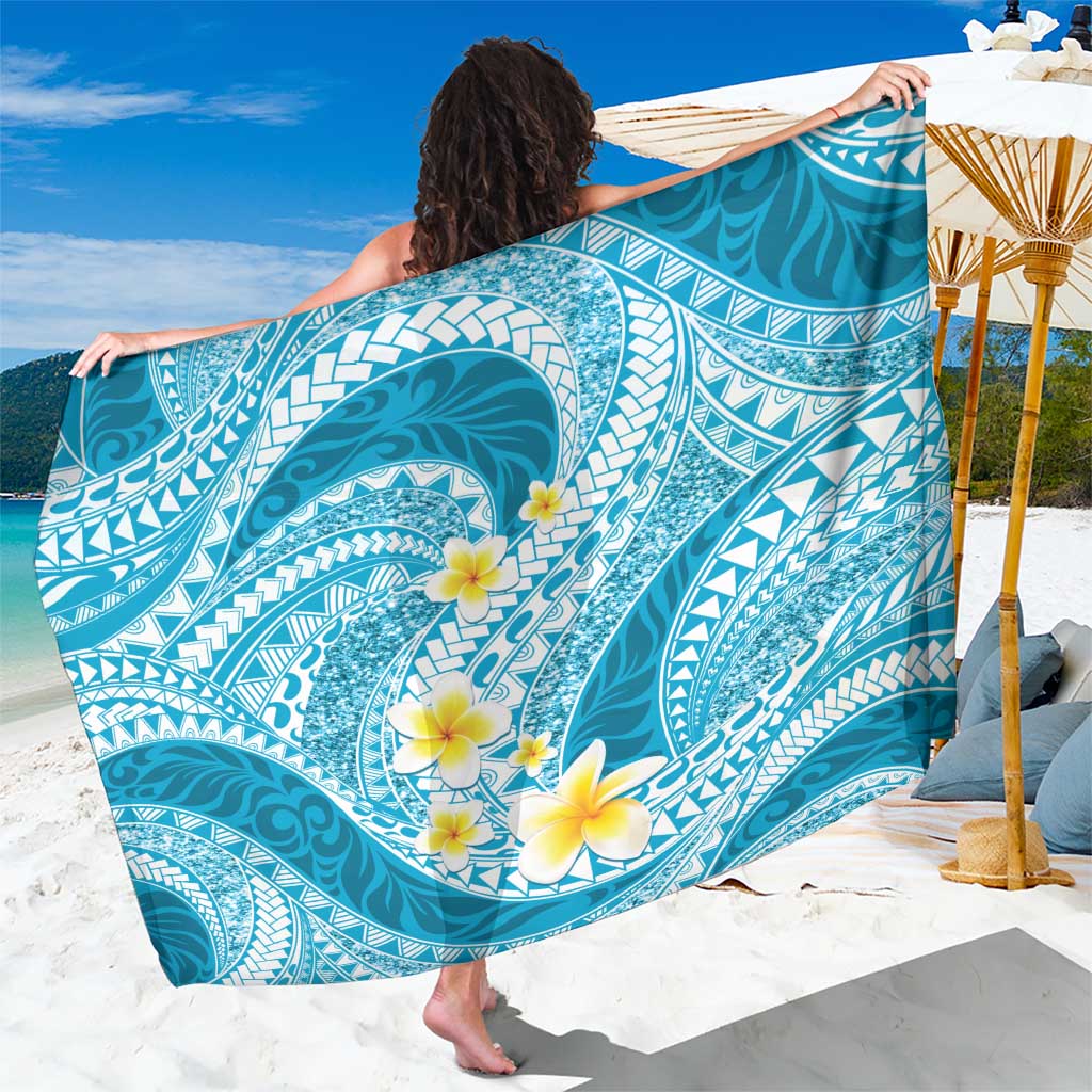 Plumeria Polynesian Sky Blue Glitter Pattern Sarong