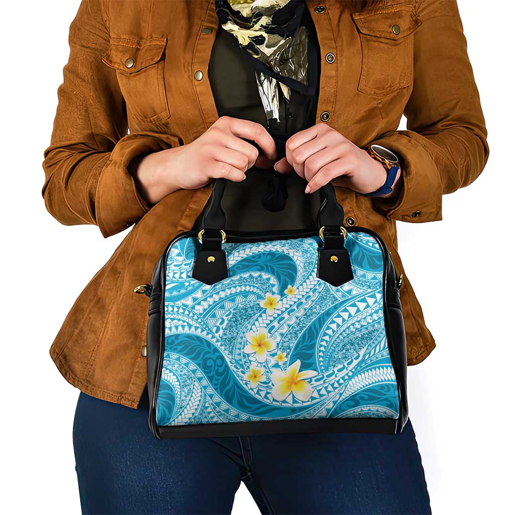 Plumeria Polynesian Sky Blue Glitter Pattern Shoulder Handbag