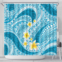 Plumeria Polynesian Sky Blue Glitter Pattern Shower Curtain