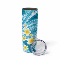 Plumeria Polynesian Sky Blue Glitter Pattern Skinny Tumbler