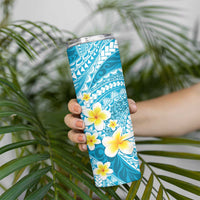 Plumeria Polynesian Sky Blue Glitter Pattern Skinny Tumbler
