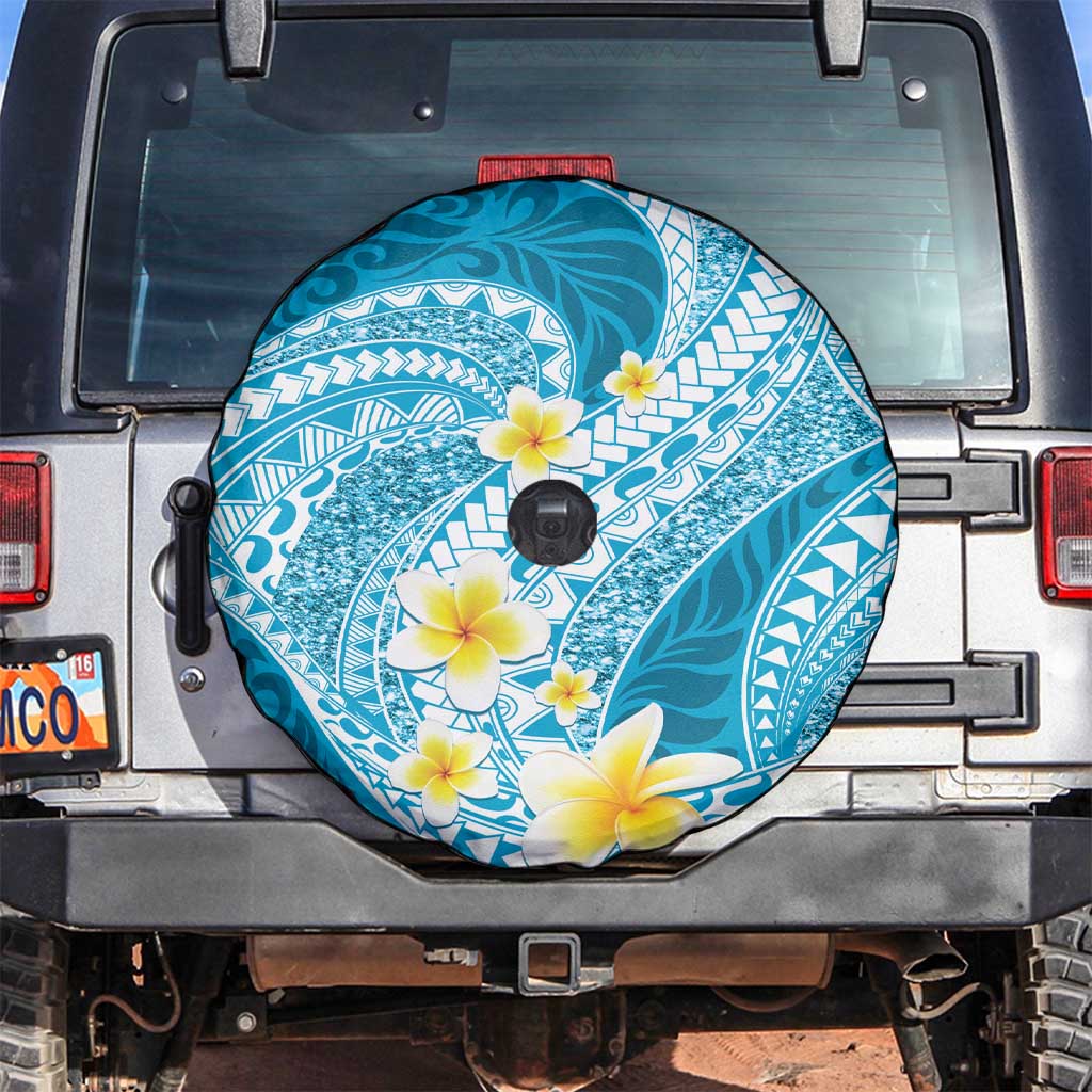 Plumeria Polynesian Sky Blue Glitter Pattern Spare Tire Cover LT01 Sky Blue - Polynesian Pride