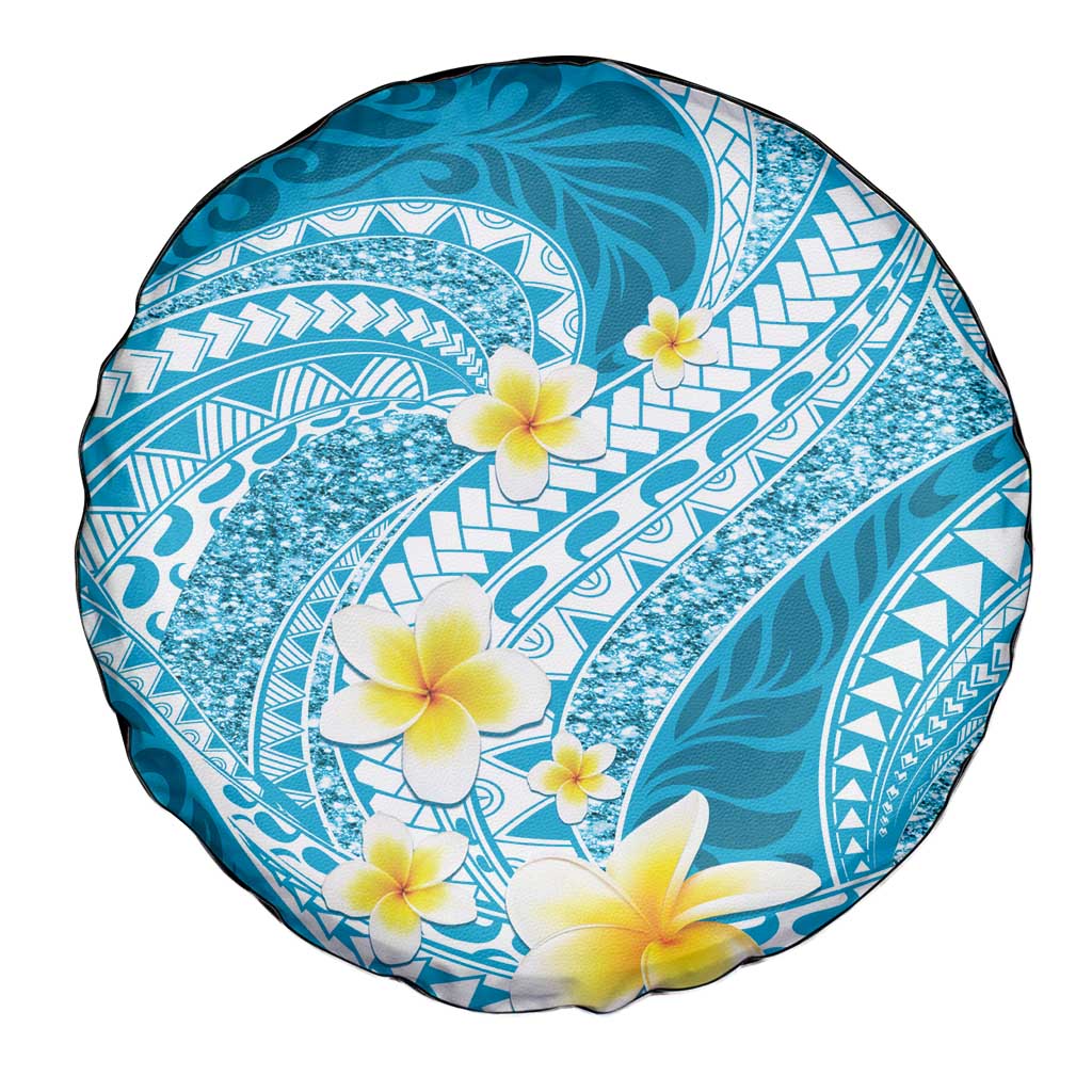 Plumeria Polynesian Sky Blue Glitter Pattern Spare Tire Cover LT01 - Polynesian Pride