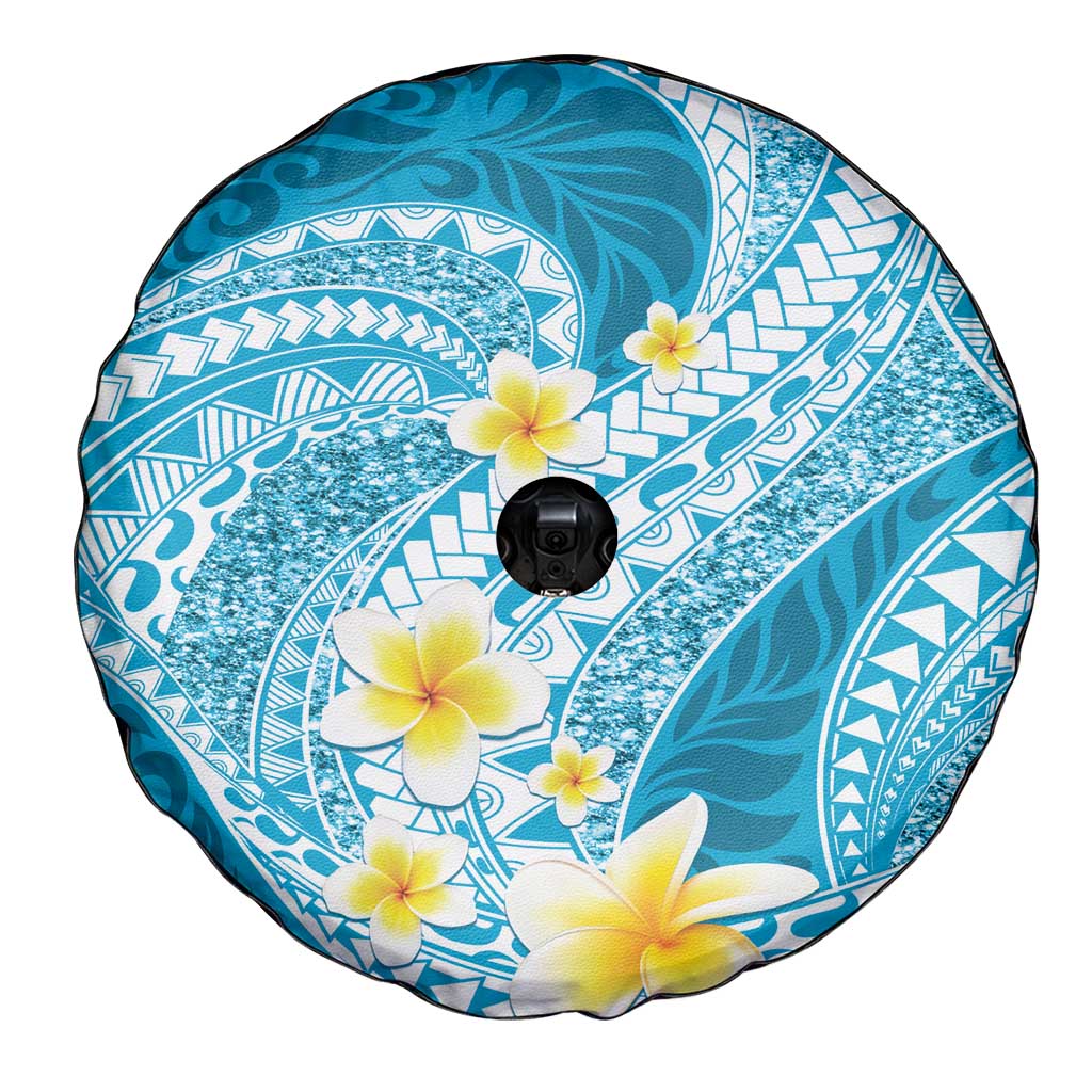 Plumeria Polynesian Sky Blue Glitter Pattern Spare Tire Cover LT01 - Polynesian Pride