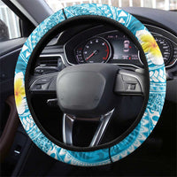 Plumeria Polynesian Sky Blue Glitter Pattern Steering Wheel Cover LT01 - Polynesian Pride