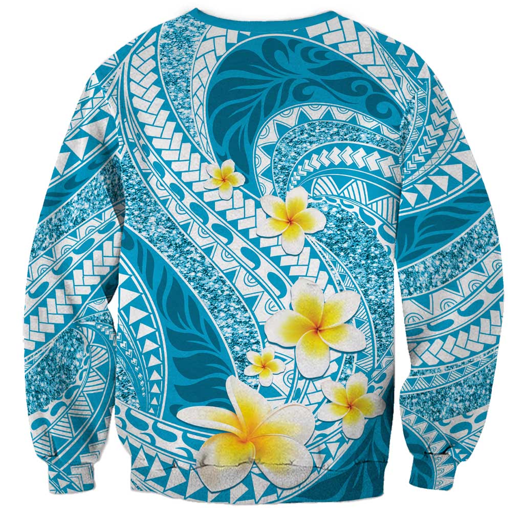 Plumeria Polynesian Sky Blue Glitter Pattern Sweatshirt LT01 - Polynesian Pride