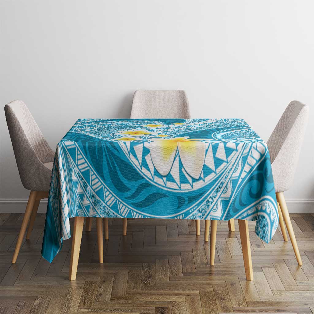 Plumeria Polynesian Sky Blue Glitter Pattern Tablecloth LT01 - Polynesian Pride