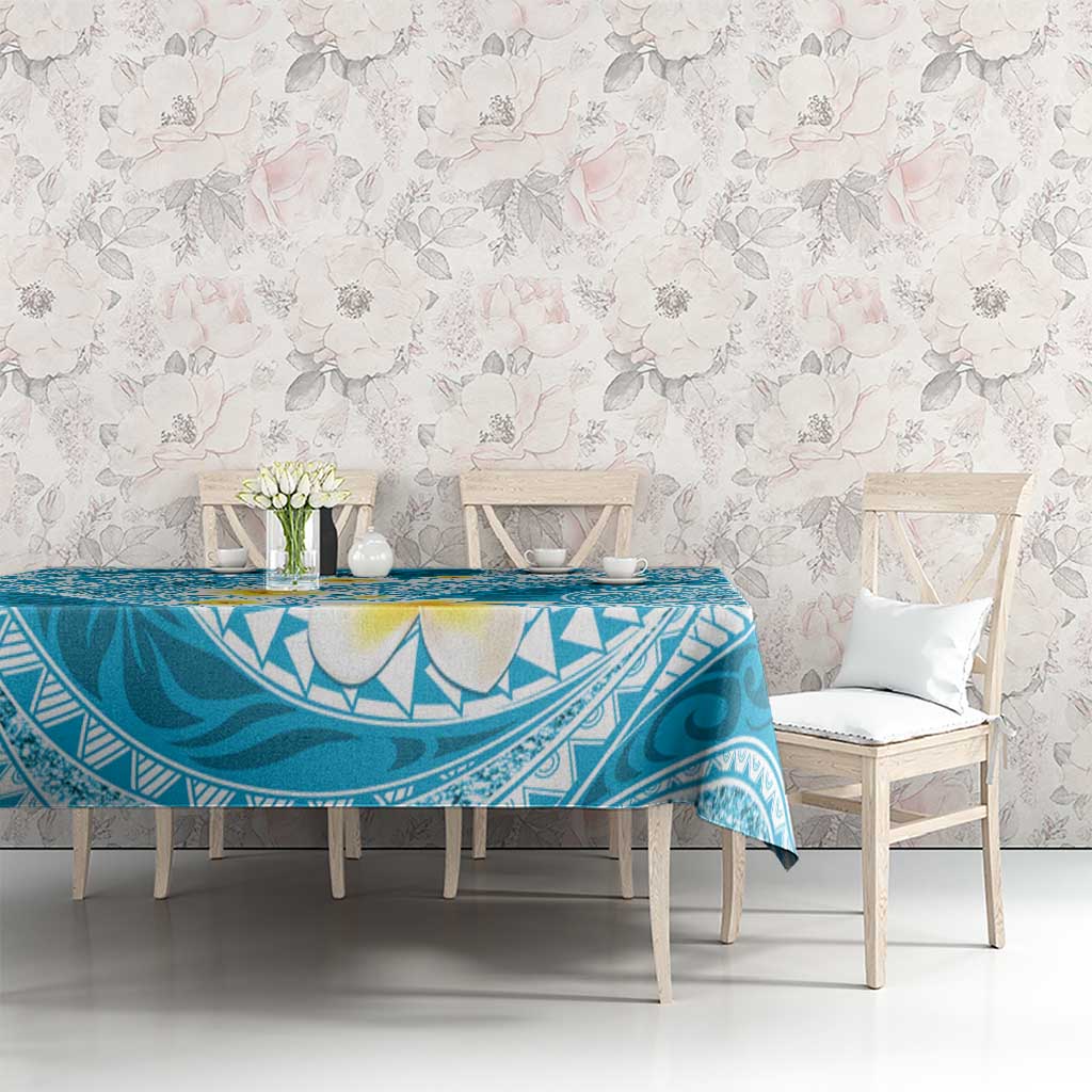 Plumeria Polynesian Sky Blue Glitter Pattern Tablecloth LT01 - Polynesian Pride