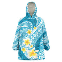 Plumeria Polynesian Sky Blue Glitter Pattern Wearable Blanket Hoodie LT01 One Size Sky Blue - Polynesian Pride