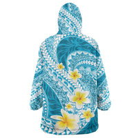 Plumeria Polynesian Sky Blue Glitter Pattern Wearable Blanket Hoodie LT01 - Polynesian Pride