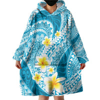 Plumeria Polynesian Sky Blue Glitter Pattern Wearable Blanket Hoodie LT01 - Polynesian Pride