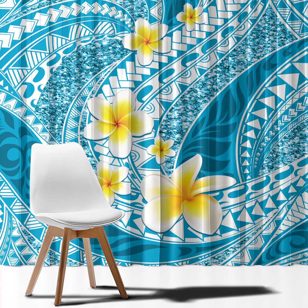Plumeria Polynesian Sky Blue Glitter Pattern Window Curtain LT01 - Polynesian Pride